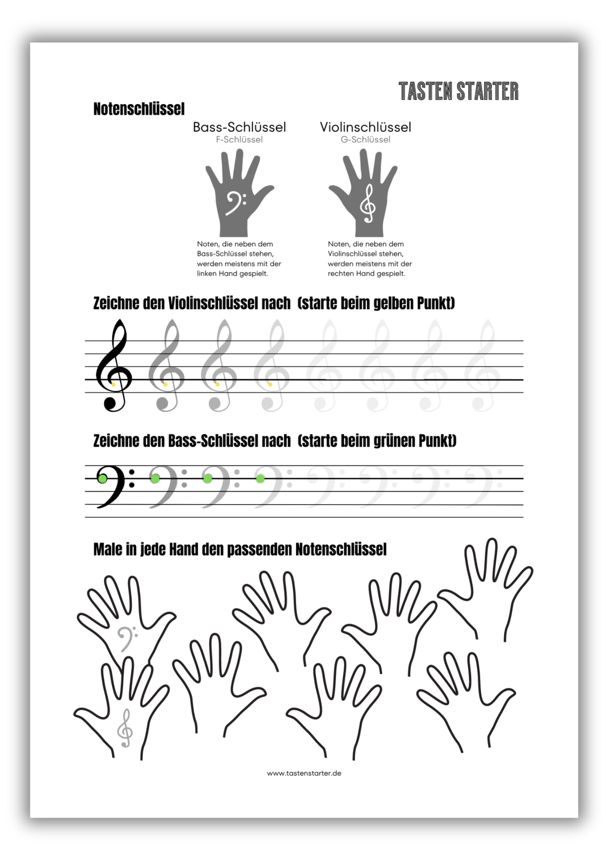 Notenschluessel Arbeitsblatt - Tasten Starter